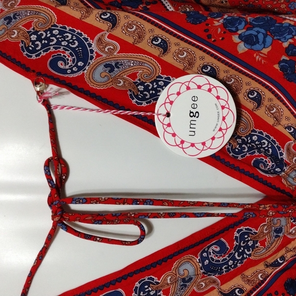 Umgee Boho Floral Hi-Low Maxi Dress L Plunging V-Neck V-back Flowy Festival Chic - Picture 13 of 14